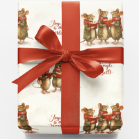 Whimsical Holiday Gift Wrap Roll, Caroling Mice Christmas Wrapping Paper, Adorable Animal Wrapping Paper, Kids Gift Wrap, Xmas Gift Wrap Roll