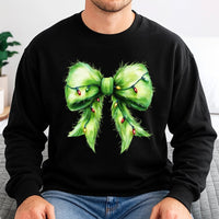 Christmas Lights Coquette Holiday Sweatshirt, Furry Green Bow Sweatshirt, Adorable Xmas Aesthetic Crewneck, Festive Winter Pullover Sweatshirt
