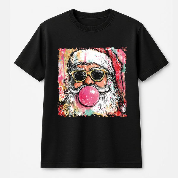 Retro Bubblegum Santa Shirt, Cool Santa Bubble Gum T-Shirt, Humorous Pink Bubble Santa Graphic Tee, Vintage Christmas T-Shirt