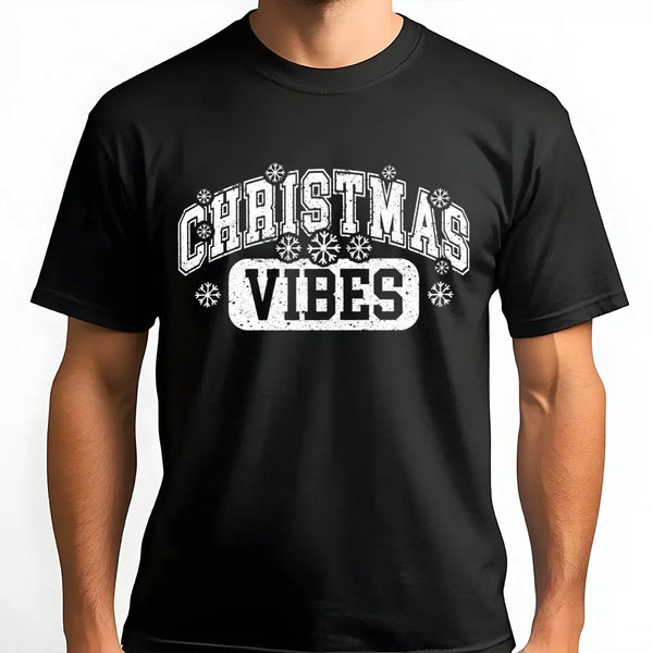 Retro Varsity Snowflake Shirt, Christmas Vibes T-Shirt, Adorable Holiday Graphic Tee, Festive Winter Christmas Tee, Holiday S