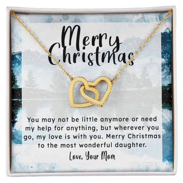 Linked Heart Pendant from Mom, Daughter Christmas Interlocking Hearts Necklace, Cubic Zirconia Surgical Steel Holiday Jewelry