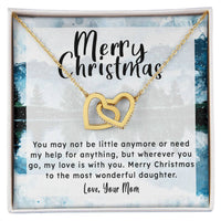 Linked Heart Pendant from Mom, Daughter Christmas Interlocking Hearts Necklace, Cubic Zirconia Surgical Steel Holiday Jewelry Present