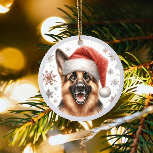 Santa Hat Dog Ornament, German Shepherd Christmas Ornament, Ceramic German Shepherd Holiday Decor, Pet Lover Tree Keepsake Pr