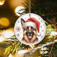 Santa Hat Dog Ornament, German Shepherd Christmas Ornament, Ceramic German Shepherd Holiday Decor, Pet Lover Tree Keepsake Present
