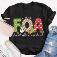 Festive Holiday Graphic Tee, Front Office Assistant Snowman Christmas T-Shirt, Humorous Xmas Office Staff Shirt, Winter School Worker Tee