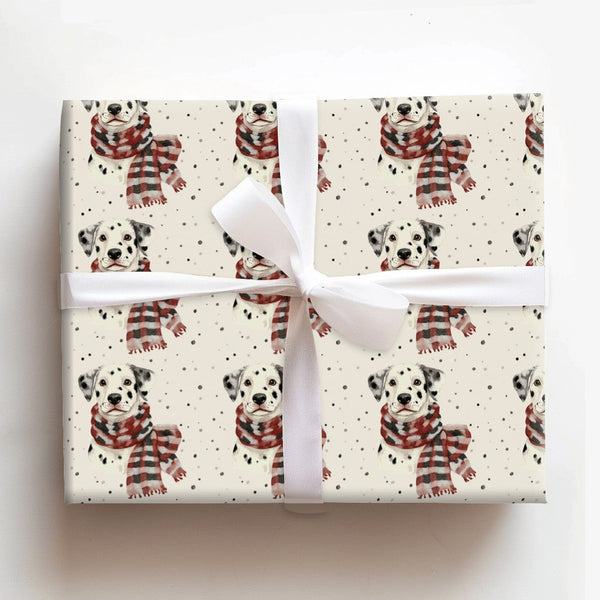 Plaid Scarf Puppy Gift Wrap, Dalmatian Dog Wrapping Paper, Watercolor Dog Wrapping Paper, Adorable Holiday Gift Wrap, Christm