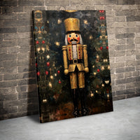 Christmas Tree Oil Painting Canvas Print, Gold Nutcracker Canvas Art, Holiday Wall Art, Festive Winter Home Decor, Xmas Canvas Wall Hanging