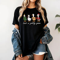 Humorous Christmas Goose Graphic Tee, Just A Jolly Goose T-Shirt, Adorable Holiday Duck Shirt, Vintage Animal Festive Winter Present Tee
