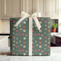 Rustic Holiday Gift Wrap, Vintage Gift Box Wrapping Paper, Christmas Present Wrapping Paper Roll, Dark Green Xmas Wrap