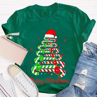 Festive Merry Tree Graphic Tee, Christmas Candy Tree T-Shirt, Holiday Candy Cane Christmas Shirt, Adorable Winter Apparel, Christmas Present