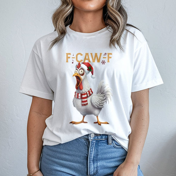 F-Caw-F Music Note Shirt, Humorous Chicken Christmas T-Shirt, Humorous Holiday Poultry Tee, Adorable Farm Animal Christmas T-