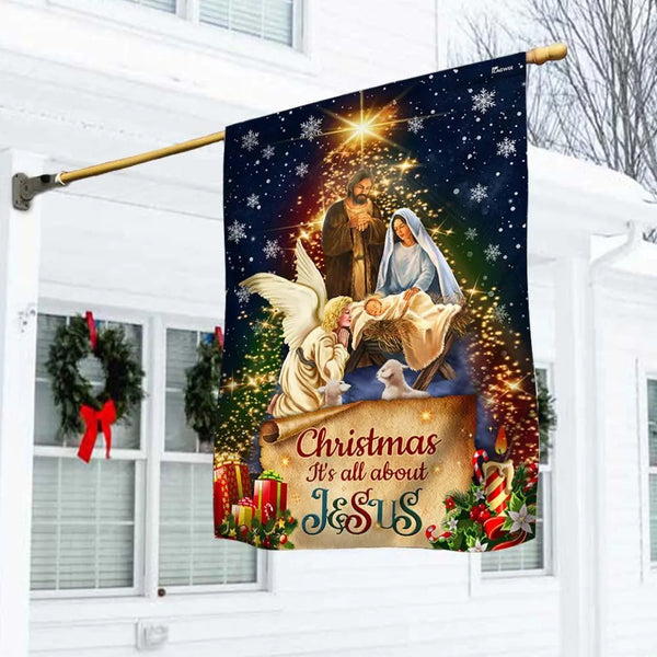 Its All About Jesus Holy Family Yard Flag, Christmas Nativity Garden Flag, Double-Sided Christian Holiday Lawn Flag, Faith Po