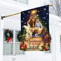 Its All About Jesus Holy Family Yard Flag, Christmas Nativity Garden Flag, Double-Sided Christian Holiday Lawn Flag, Faith Porch Decor