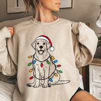Santa Hat Dog Fairy Lights Sweater, Labrador Christmas Sweatshirt, Festive Lab Holiday Crewneck, Comfy Dog Lover Winter Pullover