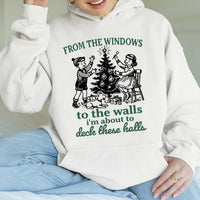 Humorous Christmas Song Lyrics Hoodie, Deck the Halls Hoodie, Holiday Party Hooded Sweatshirt, Comfy Winter Graphic Hoodie, Xmas Present for Her