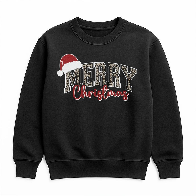 Varsity Santa Hat Shirt, Leopard Merry Christmas Sweatshirt, Retro Leopard Holiday Crewneck, Festive Xmas Sweater, Christmas Present for Her