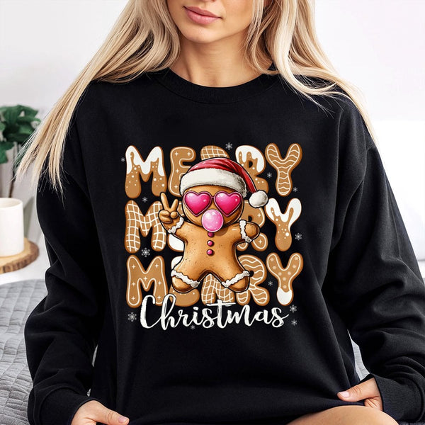 Retro Holiday Cookie Graphic Crewneck, Gingerbread Man Christmas Sweatshirt, Adorable Merry Xmas Pullover, Festive Winter Hol