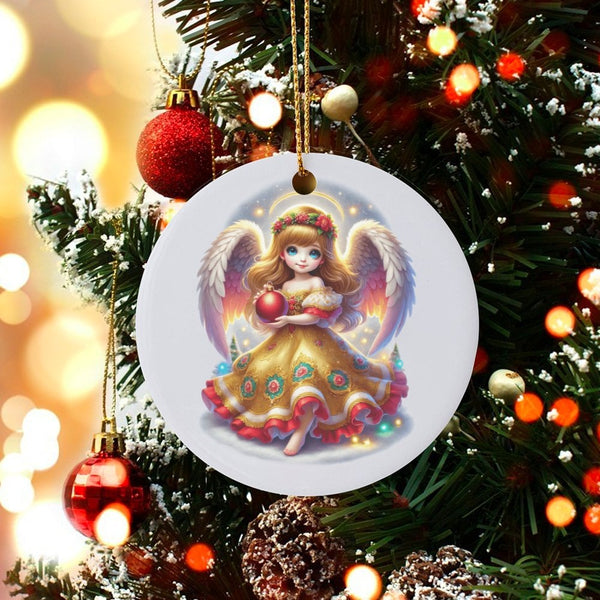 Adorable Holiday Angel Ornament, Christmas Fairy Angel Ornament, Ceramic Angel Figurine Ornament, Festive Tree Decoration, An