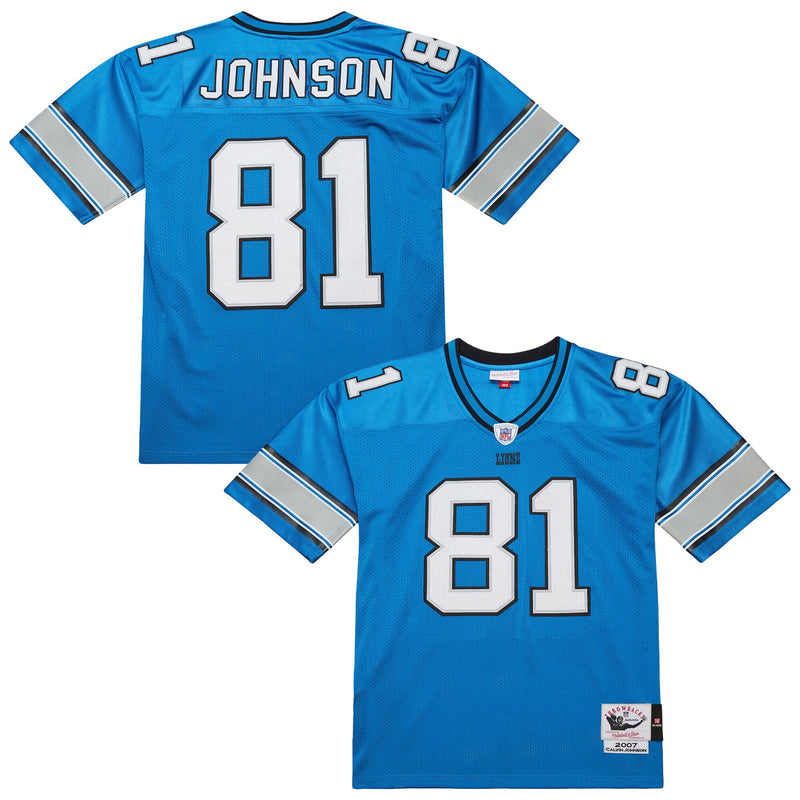 Detroit Lions Calvin Johnson Blue 2007 Authentic Throwback Retired Player Jersey