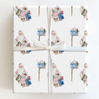 Watercolor Helper Gift Wrap, Pink Santa Wrapping Paper, Inclusive Christmas Paper, Mailbox Holiday Present Wrap, Adorable Xmas Wrapping Paper
