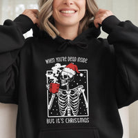 Dead Inside Coffee Holiday Sweatshirt, Skeleton Christmas Hoodie, Humorous Dark Humor Xmas Pullover, Skeleton Coffee Hoodie, Holiday Goth Present