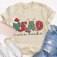 Bookish Holiday Shirt, Read More Books Christmas Teacher T-Shirt, Literary Book Lover Christmas Graphic Tee, Reader Teacher Present