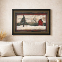 Snowy Christmas Tree Canvas Print, Rustic Red Barn Winter Canvas Art, Farmhouse Holiday Wall Decor, Winter Landscape Canvas Wall Art Present