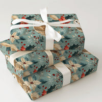 Rustic Poinsettia Owl Gift Wrap, Barn Owl Christmas Wrapping Paper, Woodland Botanical Wrapping Paper, Vintage Holiday Gift Wrap Roll