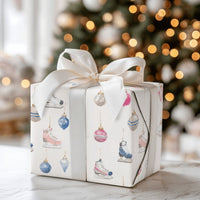 Christmas Ornaments Gift Wrap, Watercolor Ice Skates Wrapping Paper, Pastel Winter Holiday Wrapping Paper, Festive Seasonal Gift Wrap