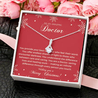 Medical Ribbon Pendant Necklace, Doctor Christmas Necklace, 14k White Gold Over Stainless Steel Jewelry, Meaningful Holiday Present for Doctor