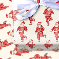 Jogging Santa Claus Gift Wrap, Running Santa Christmas Wrapping Paper, Tracksuit Santa Wrapping Paper, Fitness Runner Holiday Gift Wrap