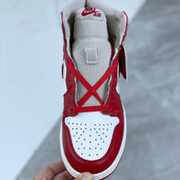 High Top Sneakers, White Red Gray Colorway, Lace Up Design, Casual Gift for Sneaker Fans