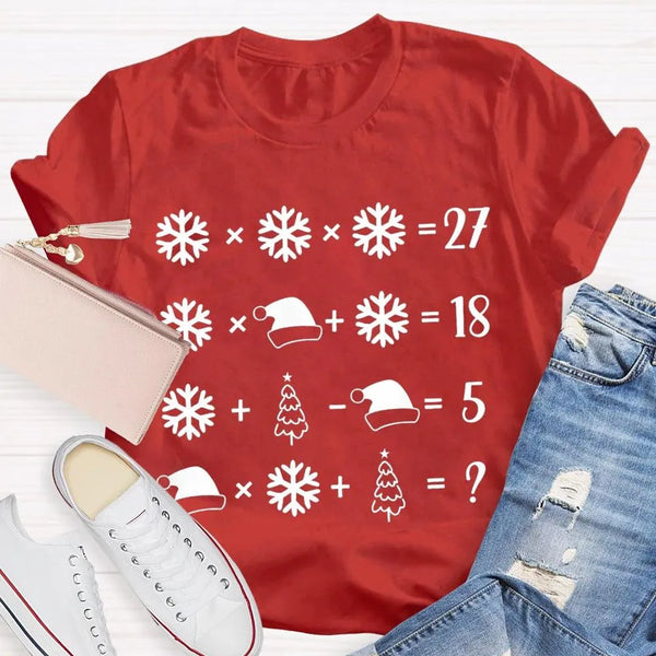 Snowflake Santa Hat Tree Shirt, Math Teacher Christmas T-Shirt, Humorous Math Holiday Tee, Teacher Christmas Present