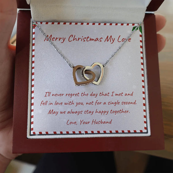 Double Heart Pendant Necklace, Interlocking Hearts Necklace, Cubic Zirconia Heart Necklace, Meaningful Wife Christmas Present