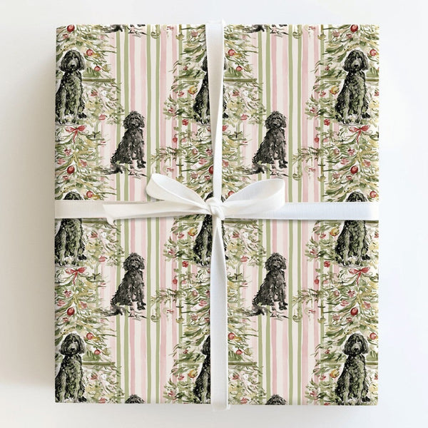 Watercolor Doodle Dog Gift Wrap, Labradoodle Christmas Wrapping Paper, Festive Xmas Tree Gift Wrapping Paper, Dog Lover Prese