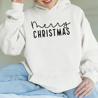Minimalist Script Xmas Hooded Sweatshirt, Merry Christmas Hoodie, Comfy Holiday Season Pullover, Winter Aesthetic Present for Her