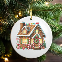 Holiday Home Decor Ceramic Ornament, Gingerbread House Christmas Ornament, Festive Gingerbread House Ornament, Winter Season Tree Present