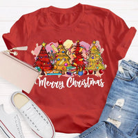 Festive Holiday Tree Graphic Tee, Merry Christmas Colorful Tree T-Shirt, Retro Xmas Tree Shirt, Winter Holiday Apparel, Christmas Tree Present