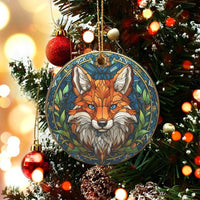 Woodland Animal Ceramic Ornament, Stained Glass Fox Christmas Ornament, Wildlife Lover Tree Ornament, Holiday Keepsake Present