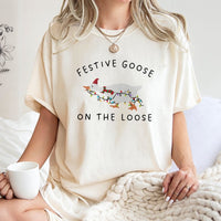 Humorous Holiday Animal Graphic Tee, Festive Silly Goose Christmas T-Shirt, Retro Xmas Duck Shirt, Adorable Winter Humor Present for Women