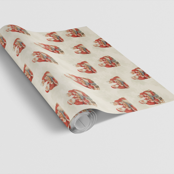 Holiday Art Gift Wrap, Santa and Mrs Claus Pottery Wrapping Paper, Festive Christmas Present Wrapping Paper, Xmas Gift Wrappi