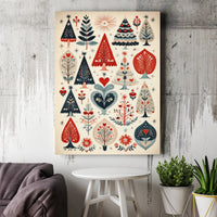 Nordic Tree Wall Art Canvas, Scandinavian Folk Art Christmas Canvas, Winter Holiday Wall Decor, Modern Festive Canvas Print
