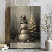 Cardinals on Top Hat Snowman Print, Vintage Snowman Canvas Art, Rustic Winter Snowman Canvas Decor, Holiday Wall Art, Christmas Home Present