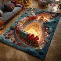 Christmas Train Accent Rug, Holiday Rail Spirit Area Rug, Non-Slip Floor Carpet, Festive Winter Living Room Rug, Holiday Decor Present