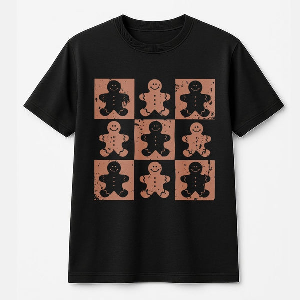 Retro Checkered Christmas Graphic Tee, Gingerbread Man T-Shirt, Holiday Cookie Baking Shirt, Adorable Xmas Winter Season Grap