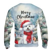 Adorable Dog Santa Hat Sweater, Bichon Frise Christmas Sweatshirt, Puppy Winter Graphic Crewneck, Pet Lover Holiday Pullover, Xmas Dog Mom Present