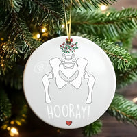 Humorous Medical Anatomy Ceramic Ornament, Hip Hip Hooray Skeleton Christmas Ornament, Nurse Doctor Holiday Tree Ornament, Med Student Present