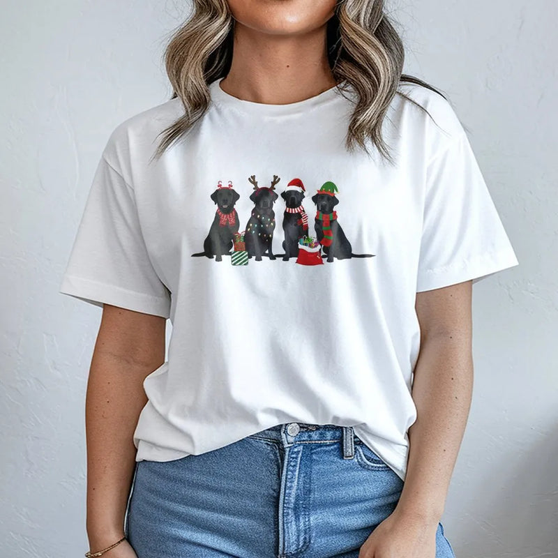 Festive Labrador Retriever Holiday Graphic Tee, Christmas Black Lab T-Shirt, Adorable Dog Lover Christmas Shirt, Pet Owner Xmas Present