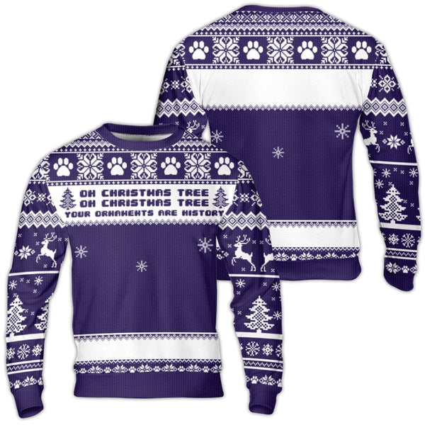 Holiday Tree Humor Ugly Sweater, Dog Paw Print Christmas Ugly Sweater, Humorous Pet Lover Holiday Sweatshirt, Winter Dog Mom 
