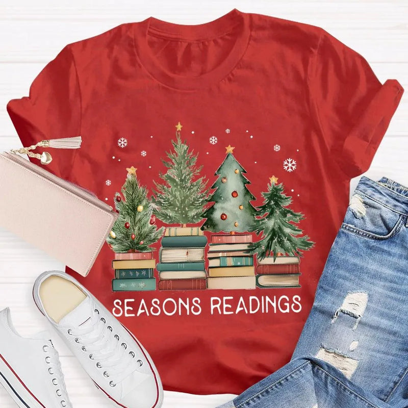 Humorous Holiday Book Pun T-Shirt, Seasons Readings Teacher Shirt, Adorable Christmas Reading Graphic Tee, Book Lover Christmas T-Shirt